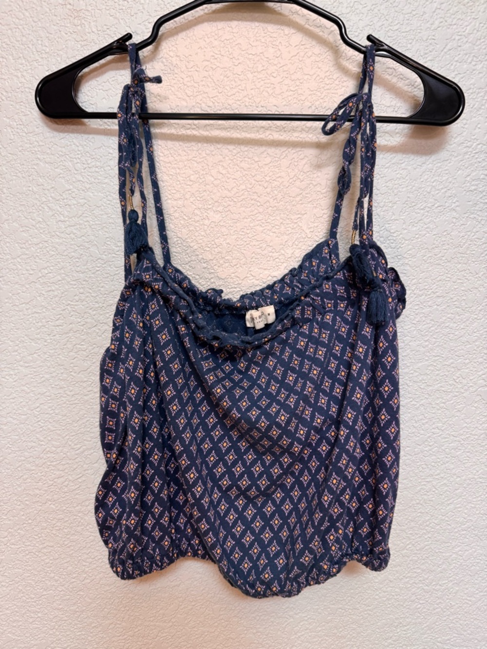 Lucky Brand Boho Tie Strap Cropped Tank  Women’s M Blue Aztec